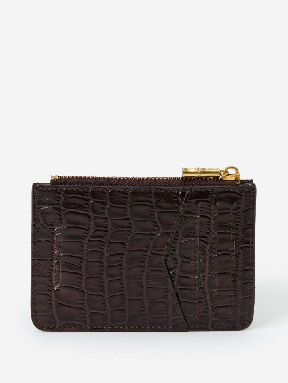 J McLaughlin Libi Leather Card Case in Crocodile - Dark Brown NEW